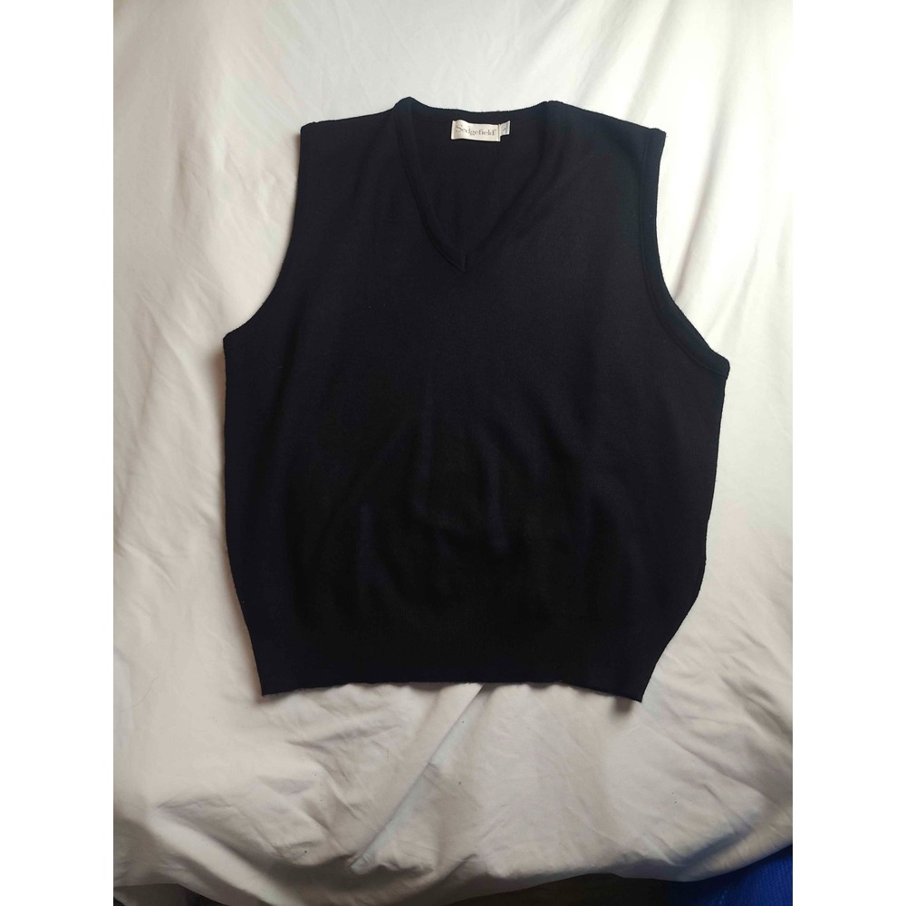 Sedgefield Sweater Vest Mens Large Black Knit Golf‎ Preppy V-Neck Pullover Cabin